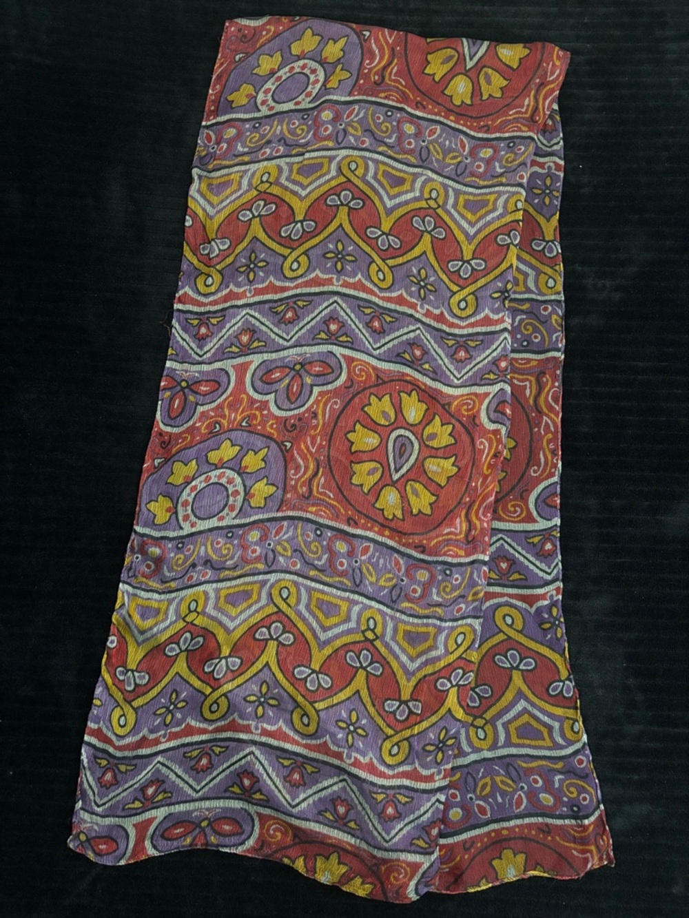 Vibrant Paisley Print Scarf in Red, Gold & Purple